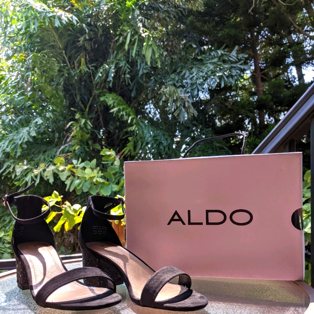ALDO Melissa-90 sandals with rhinestone heel US 8